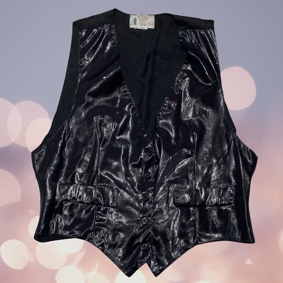 ALYSSA Solid Black Faux Leather Sleeveless Button Down Vest - Picture 10 of 11